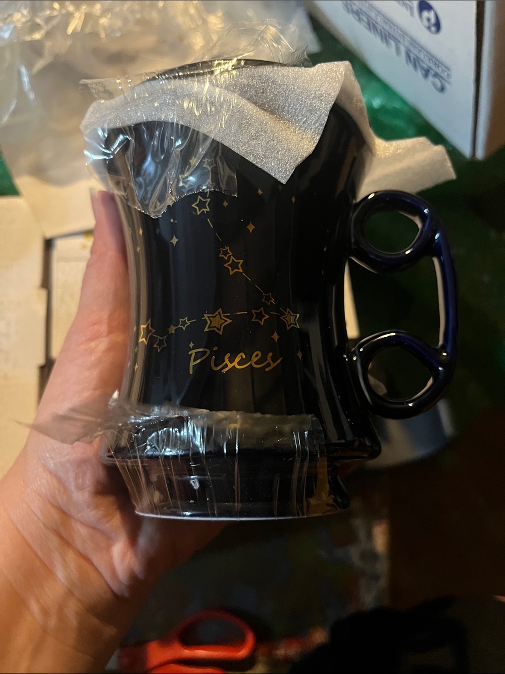 Pisces Constellation Ceramic Mug in Dark Blue